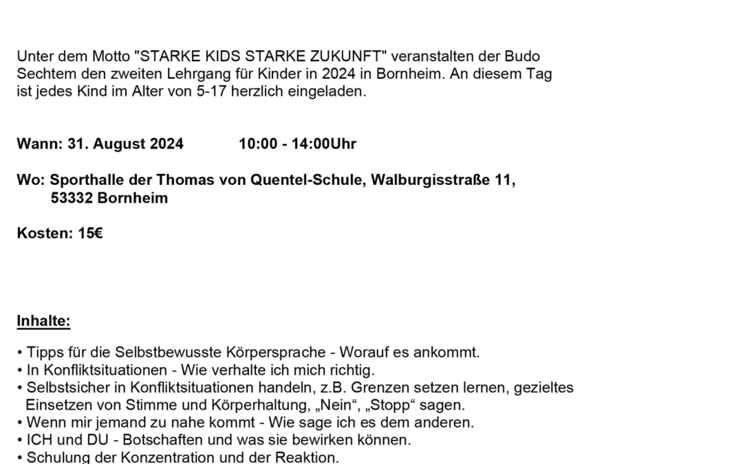 Selbstbehauptungstraining fuer Kinder - Teil 2 - 31. August 2024 - Budo Sechtem - Bornheim